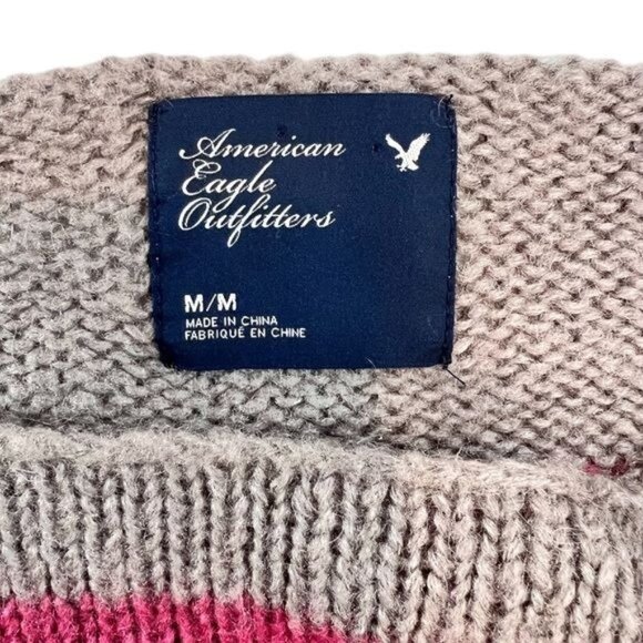 American Eagle Sweater M Womens Grey Pink Striped Wool Mohair Blend Size Medium - Picture 8 of 10